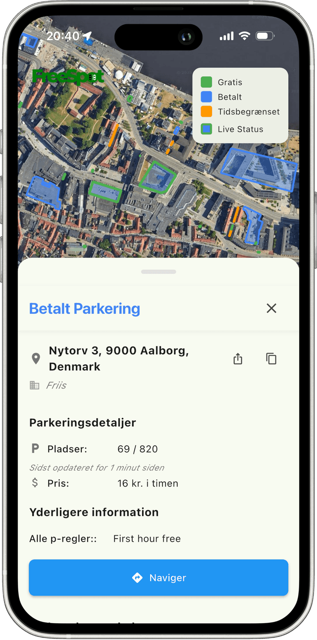 FreeSpot app viser live status for parkering ved Friis Shoppingcenter